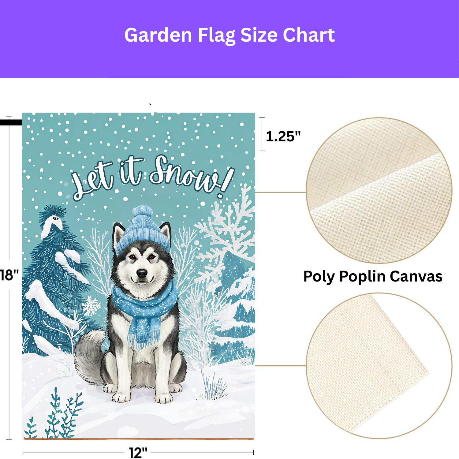 Let It Snow Alaskan Malamute Garden Flag - size comparison - Dragonfire Gardens