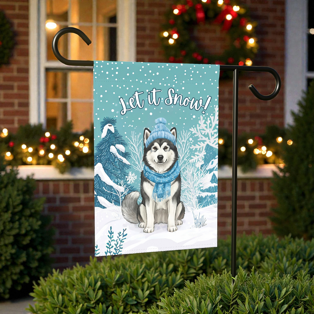 Let It Snow Alaskan Malamute Garden Flag - product detail - Dragonfire Gardens