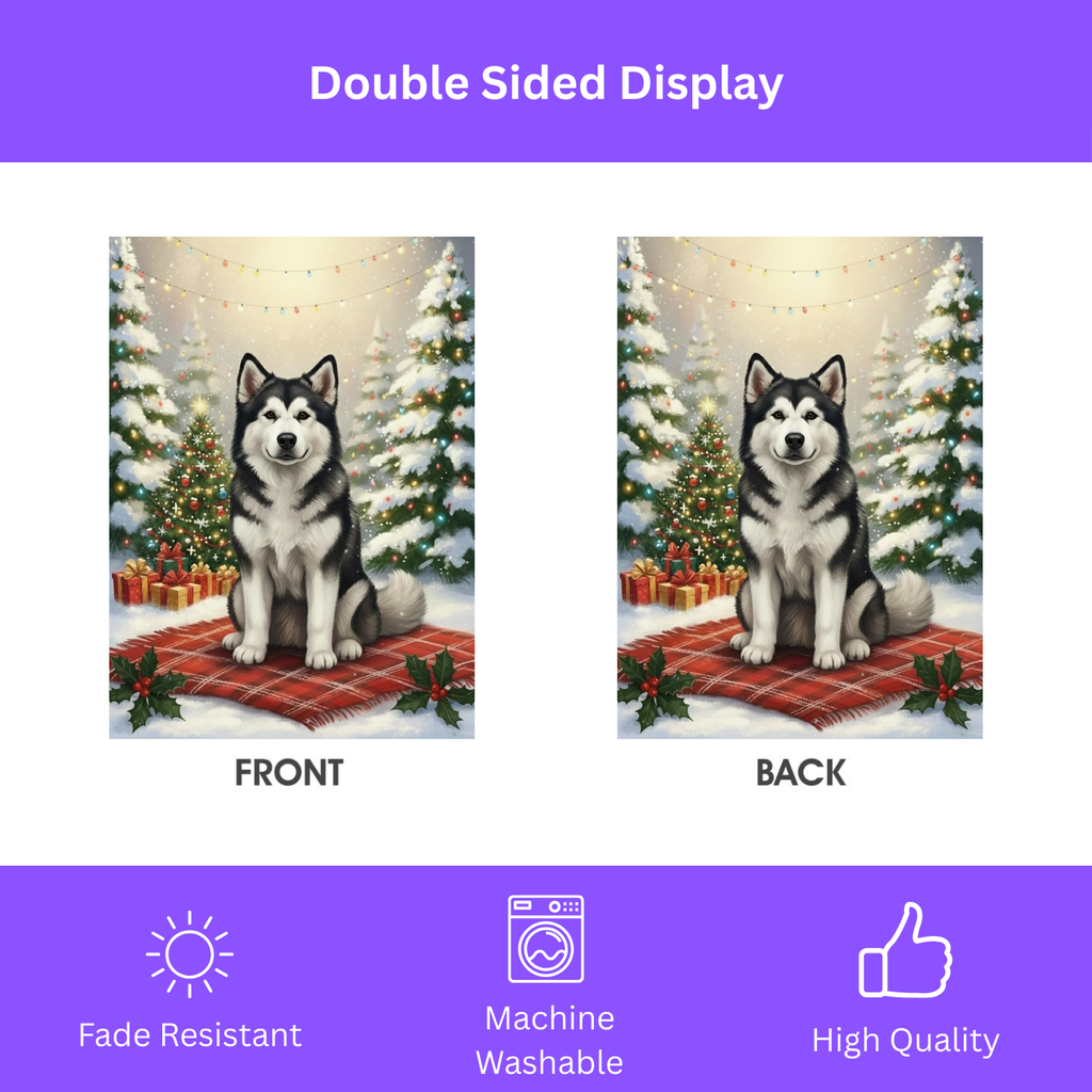 Christmas Tree and Presents Alaskan Malamute Garden Flag - yard display - Dragonfire Gardens