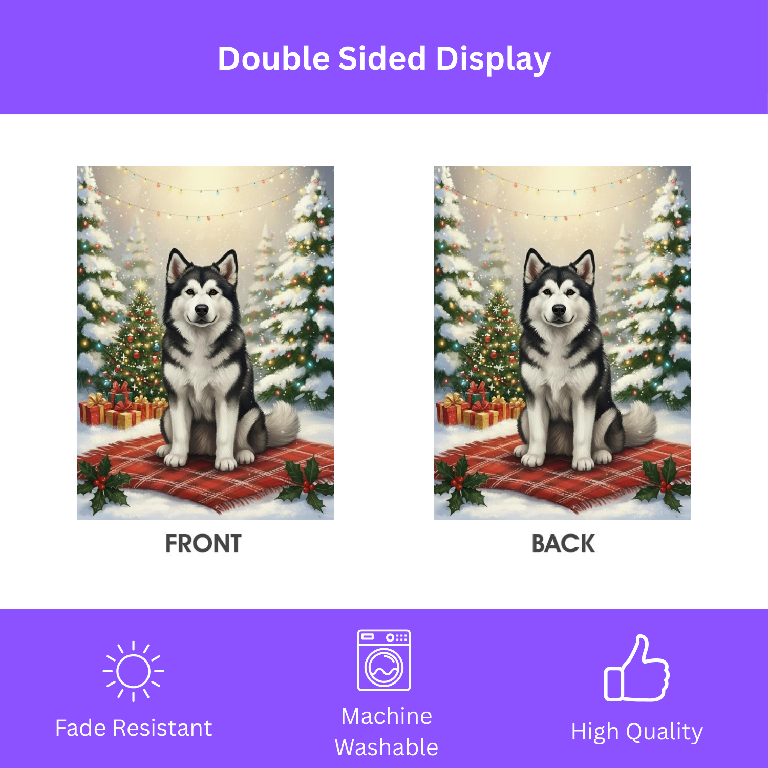 Christmas Tree and Presents Alaskan Malamute Garden Flag - yard display - Dragonfire Gardens