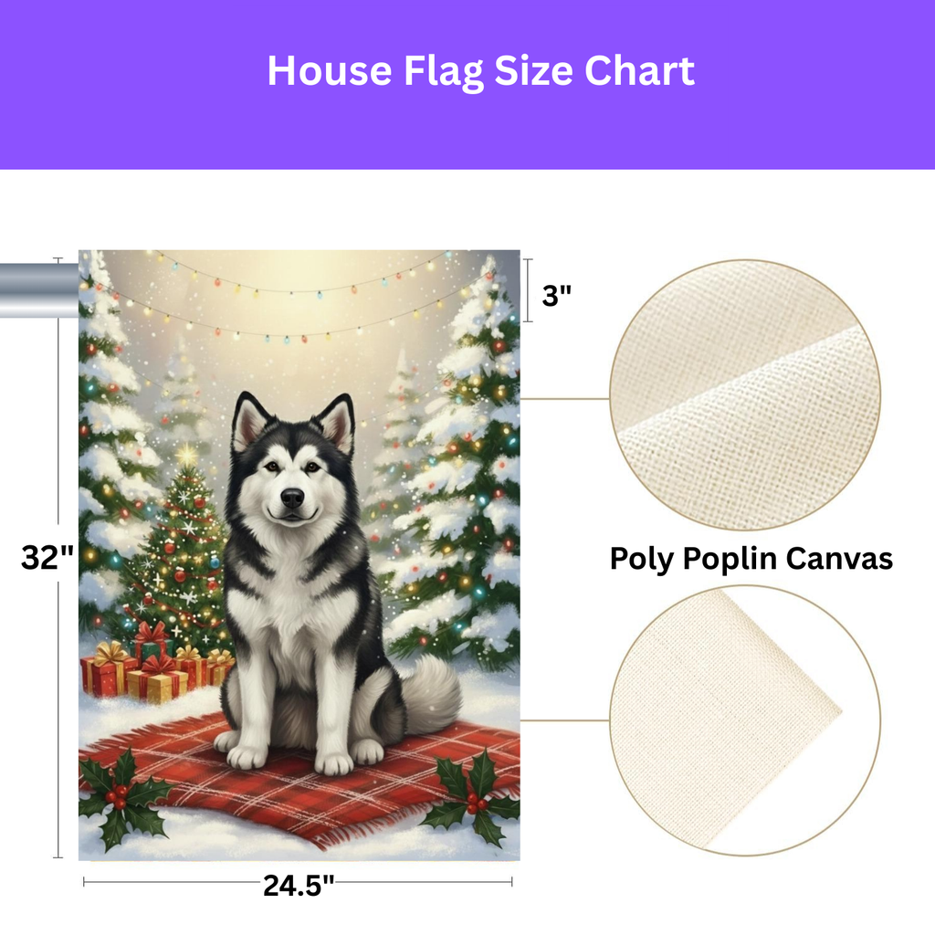 Christmas Tree and Presents Alaskan Malamute Garden Flag - porch decor - Dragonfire Gardens