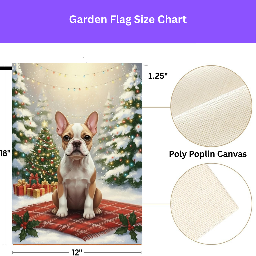 Christmas Tree and Presents French Bulldog Garden Flag - size comparison - Dragonfire Gardens