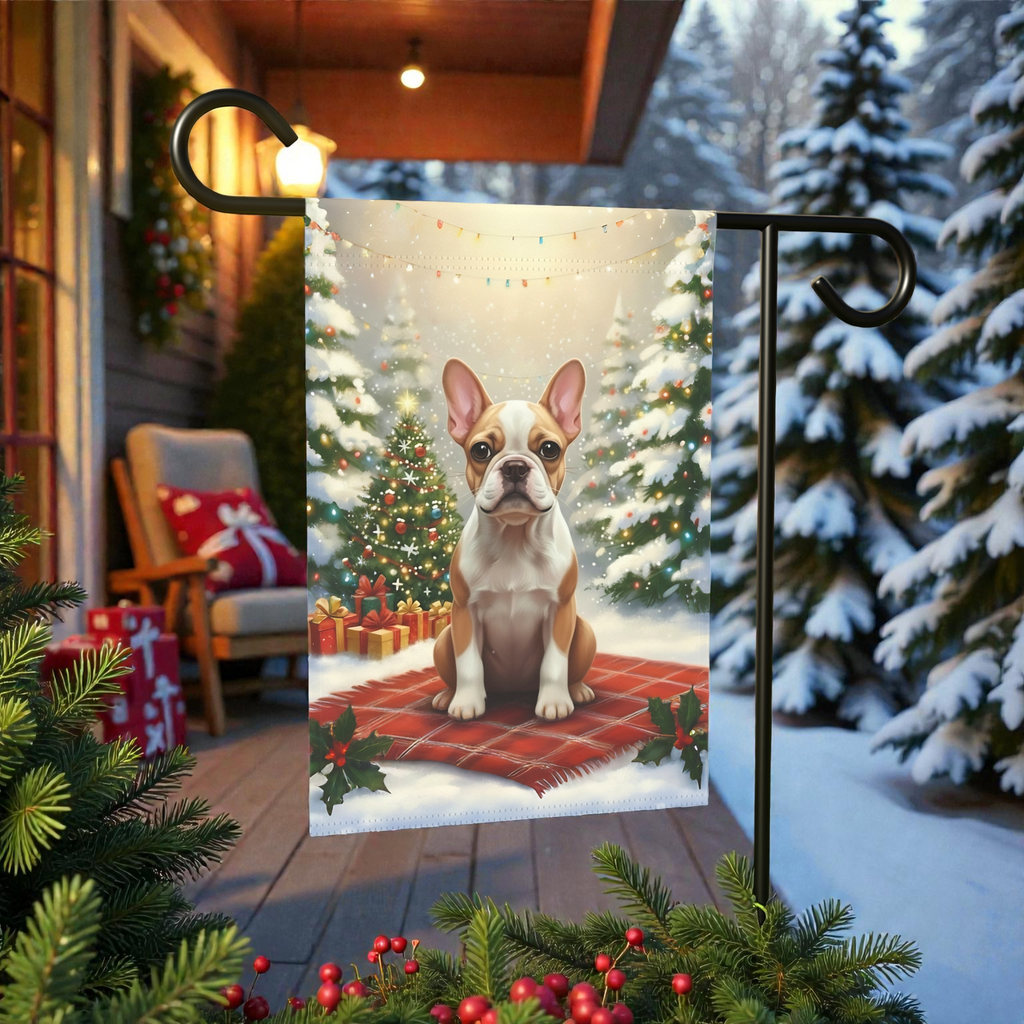 Christmas Tree and Presents French Bulldog Garden Flag - outdoor display - Dragonfire Gardens