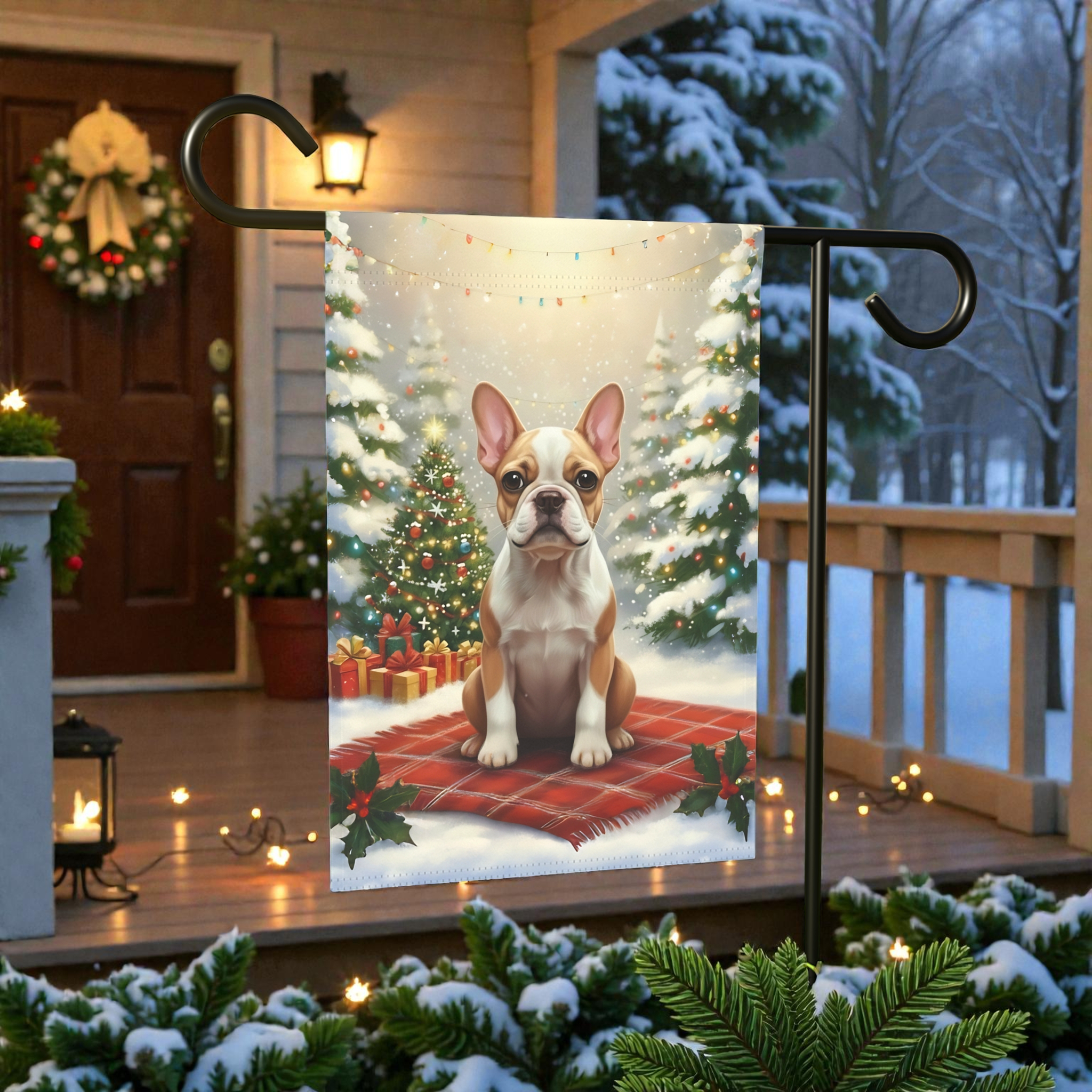 Christmas Tree and Presents French Bulldog Garden Flag - product detail - Dragonfire Gardens