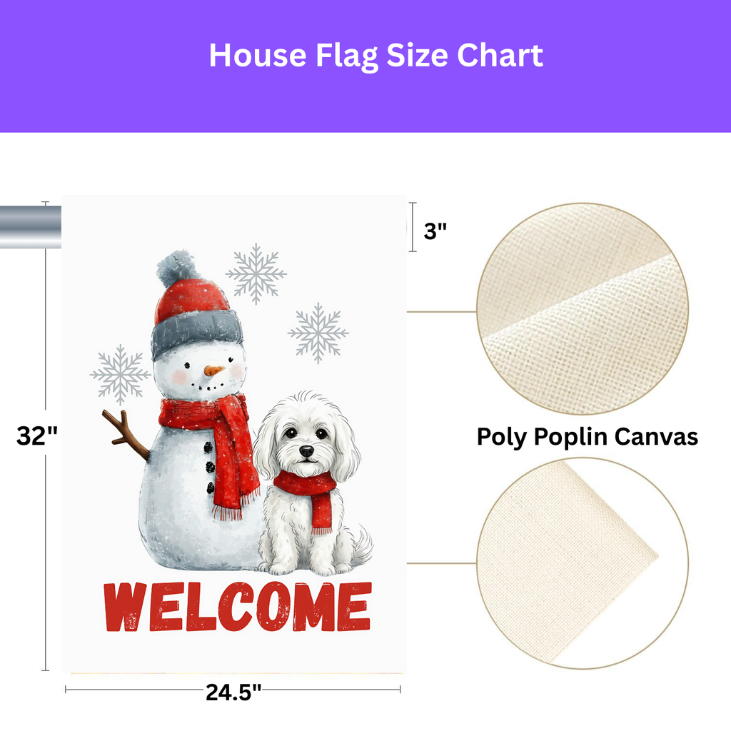 Bolognese and Snowman Welcome Garden Flag