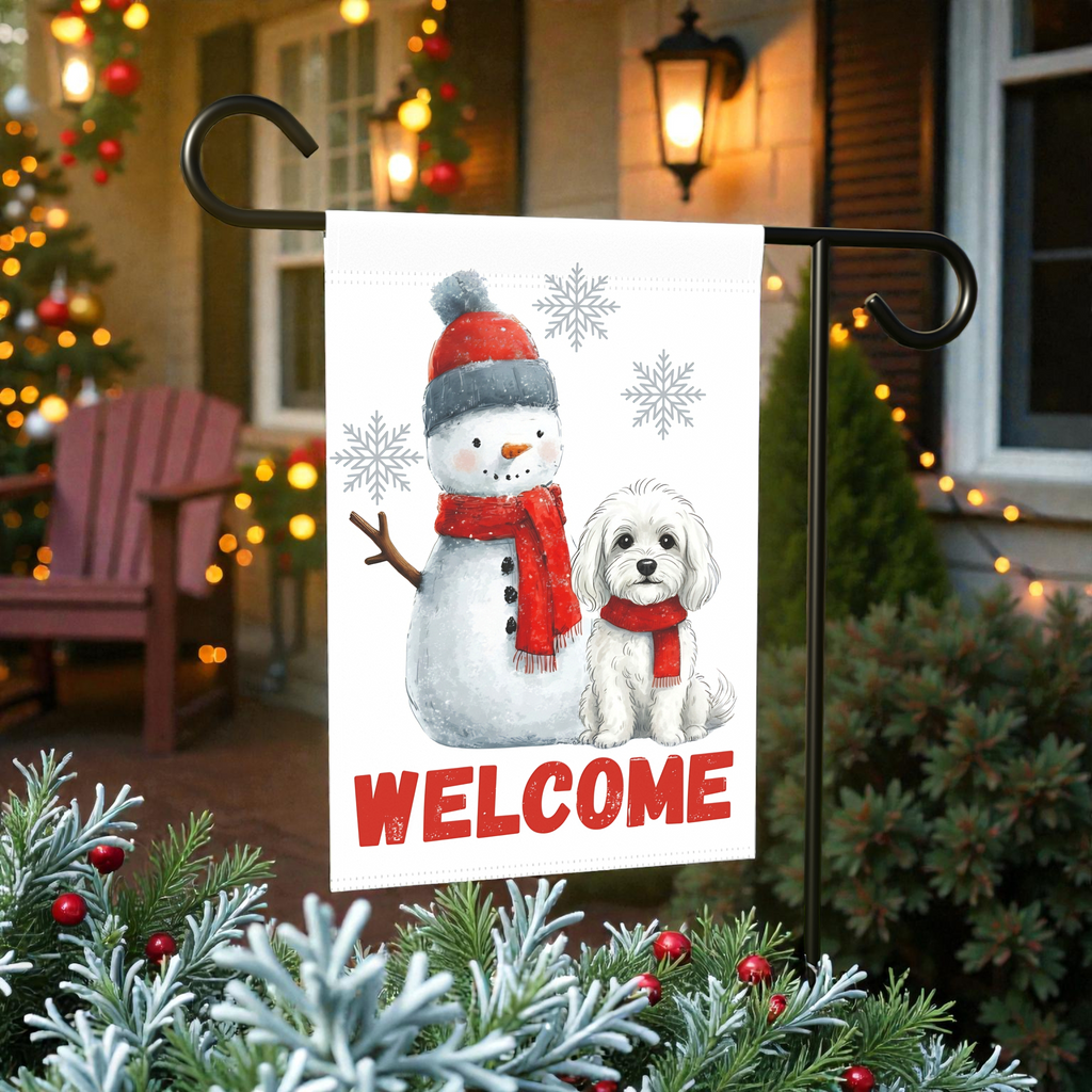 Bolognese and Snowman Welcome Garden Flag