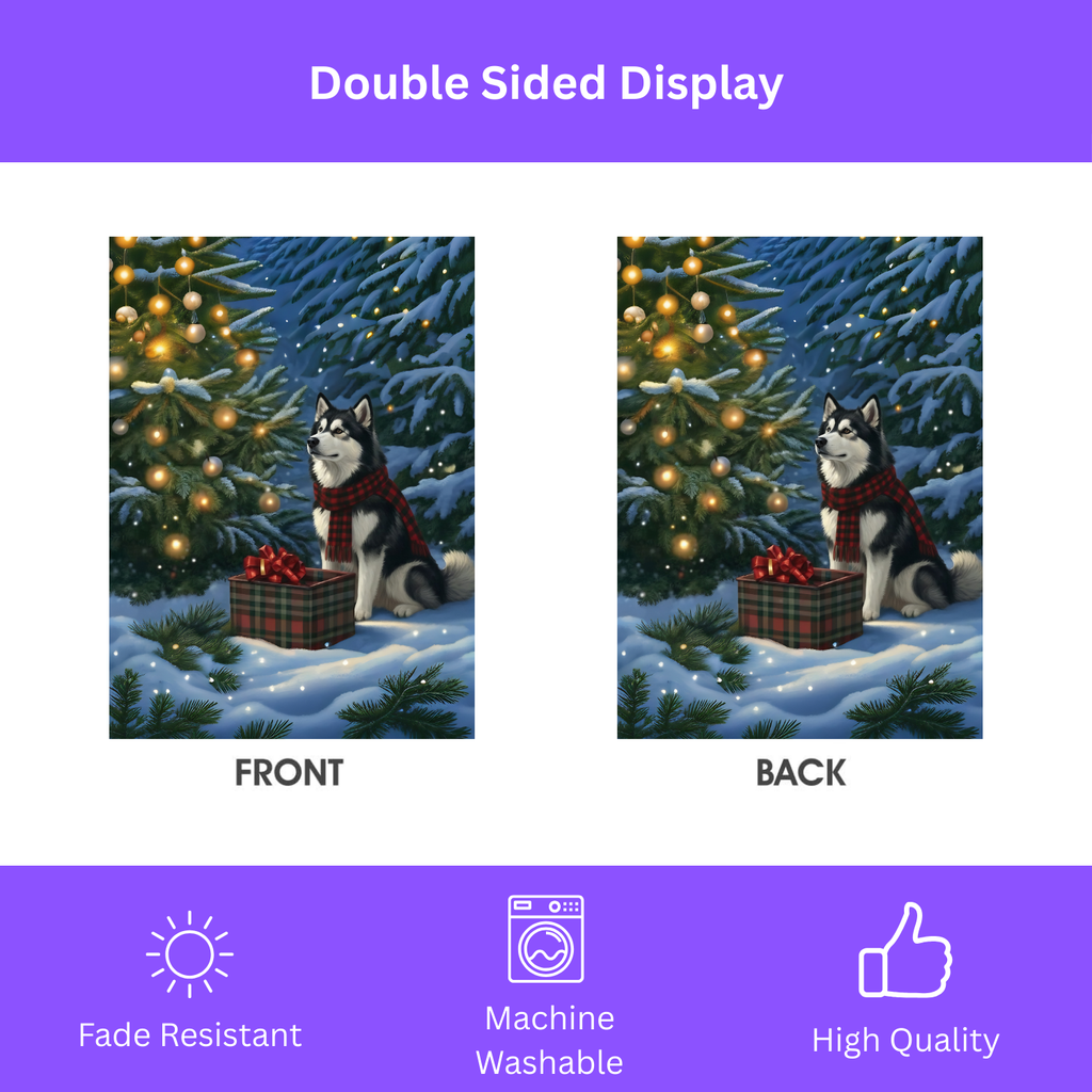 Alaskan Malamute Christmas Present Garden Flag - yard display - Dragonfire Gardens