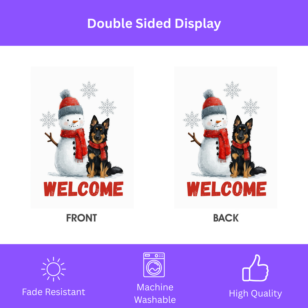 Bohemian Shepherd and Snowman Welcome Garden Flag - yard display - Dragonfire Gardens