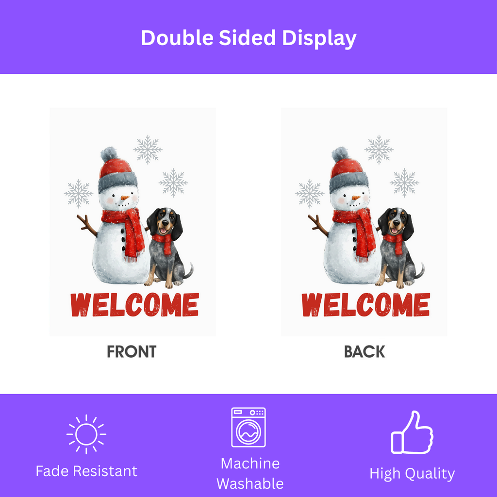 Blue Tick Coonhound and Snowman Welcome Garden Flag - yard display - Dragonfire Gardens