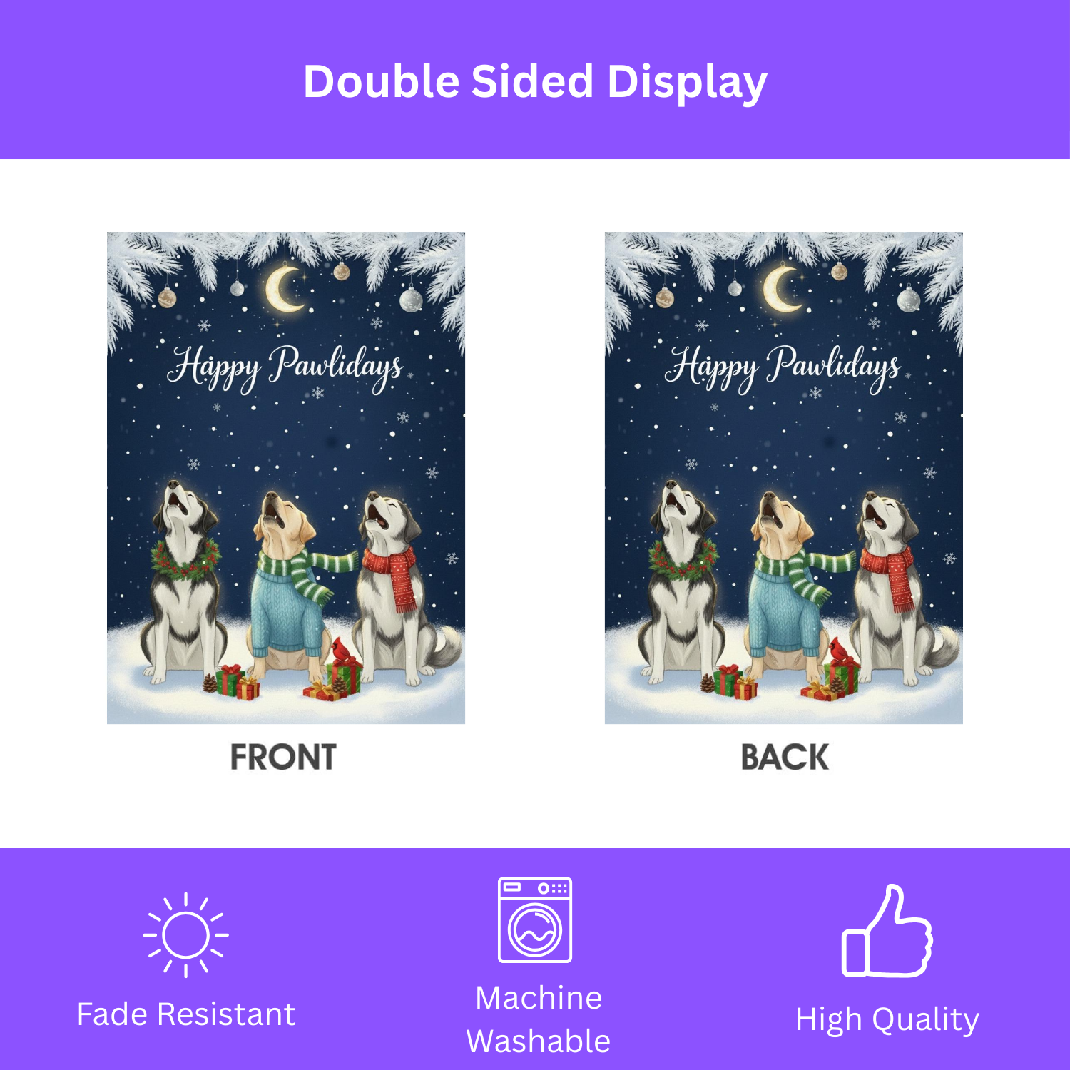 Happy Pawlidays Alaskan Malamutes and Labrador Retriever Garden Flag - yard display - Dragonfire Gardens