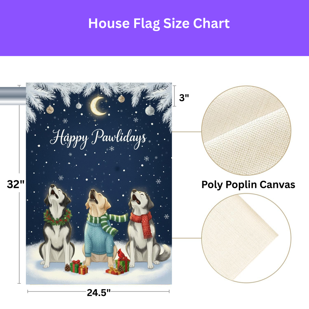 Happy Pawlidays Alaskan Malamutes and Labrador Retriever Garden Flag - porch decor - Dragonfire Gardens