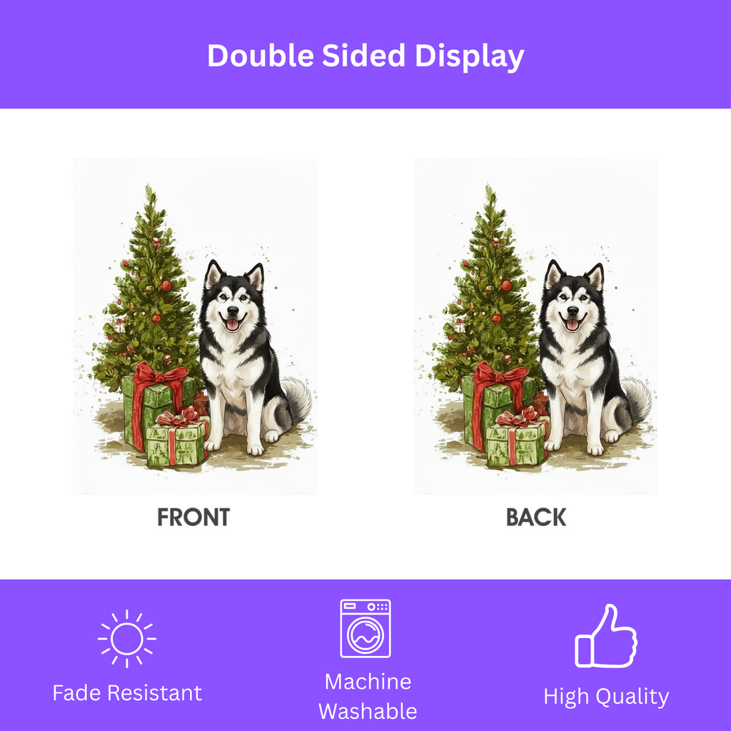 Alaskan Malamute and Presents Christmas Garden Flag - yard display - Dragonfire Gardens