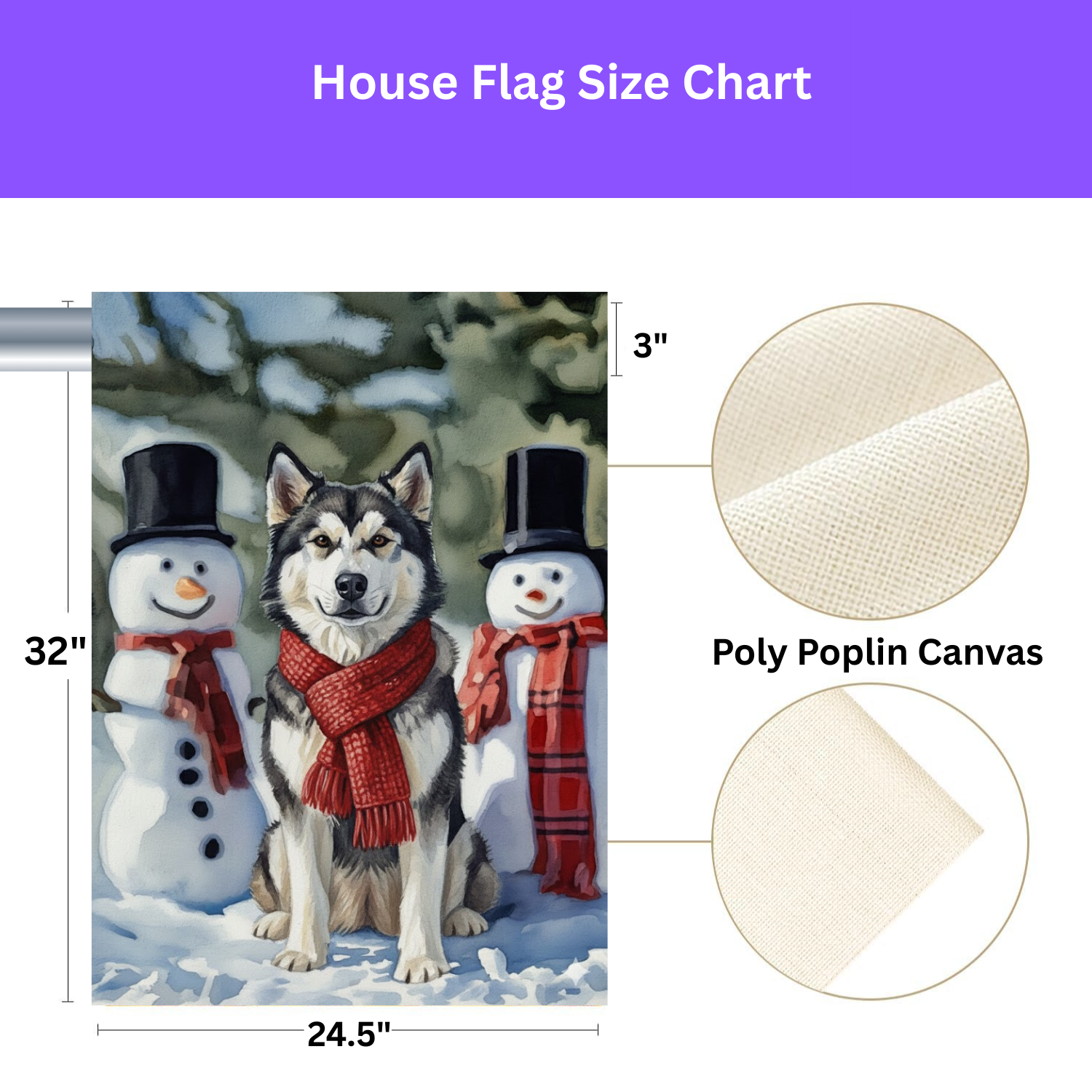 Alaskan Malamute and Snowmen Garden Flag - porch decor - Dragonfire Gardens