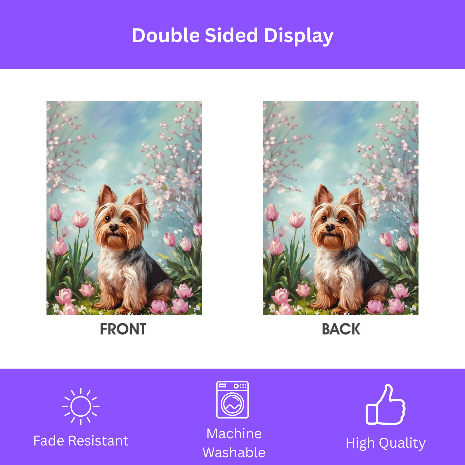 Yorkie and Tulips Spring Garden Flag