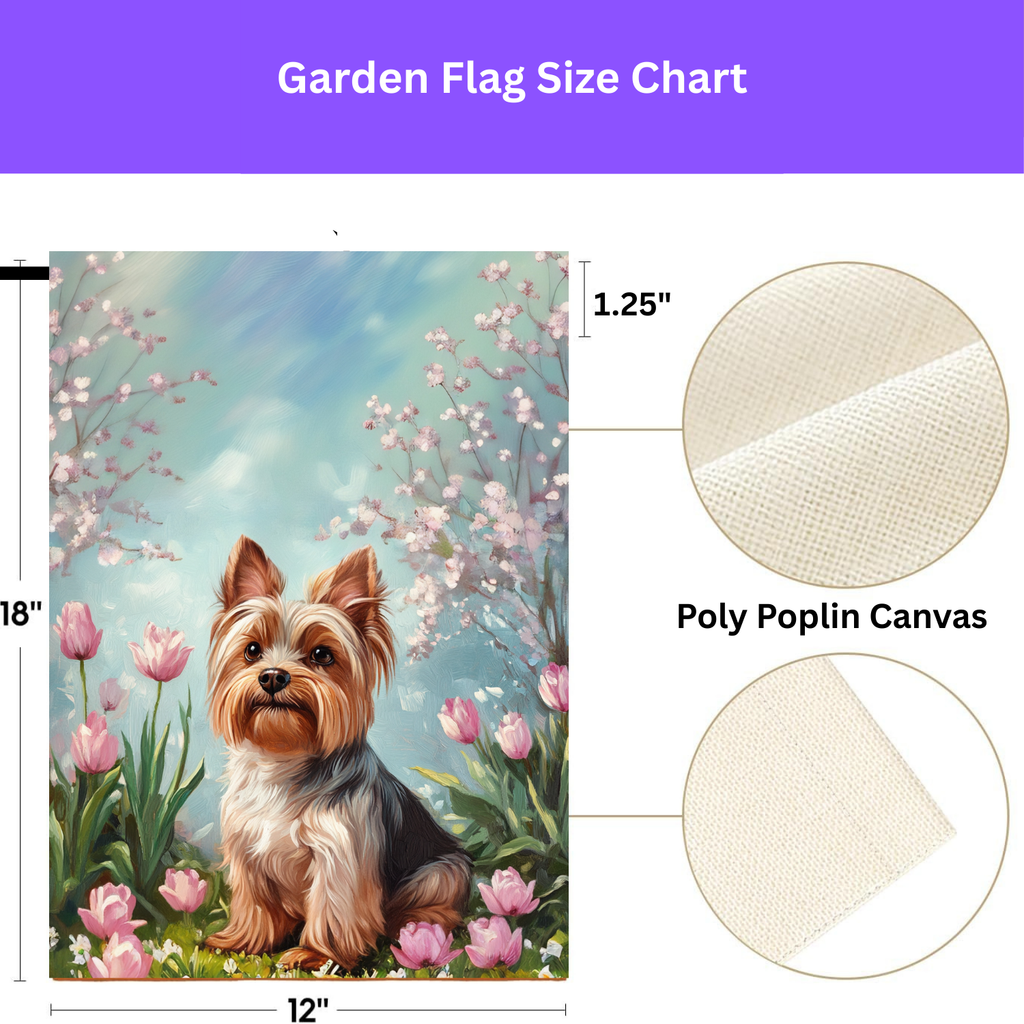 Yorkie and Tulips Spring Garden Flag