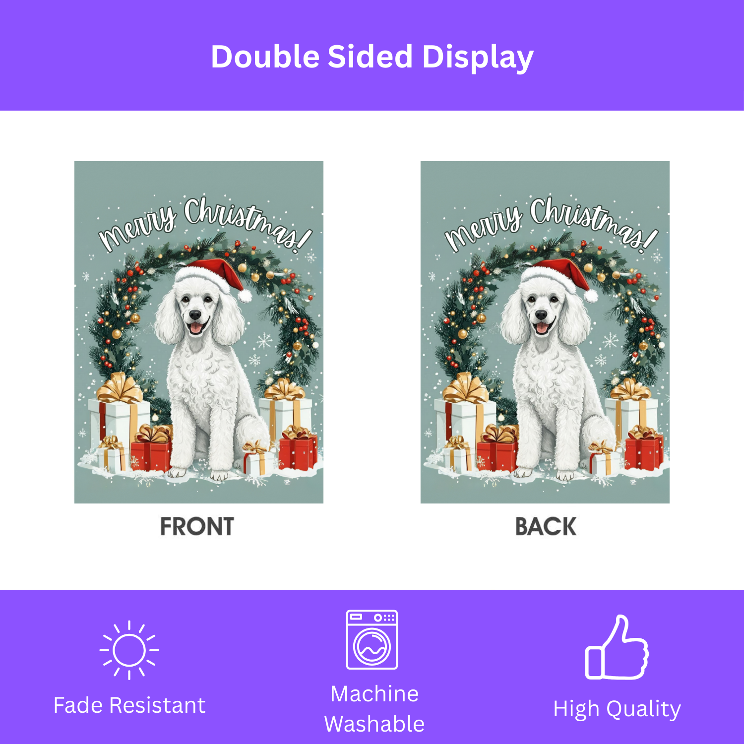 Merry Christmas Poodle Garden Flag, Garden Flag - porch decor - Dragonfire Gardens