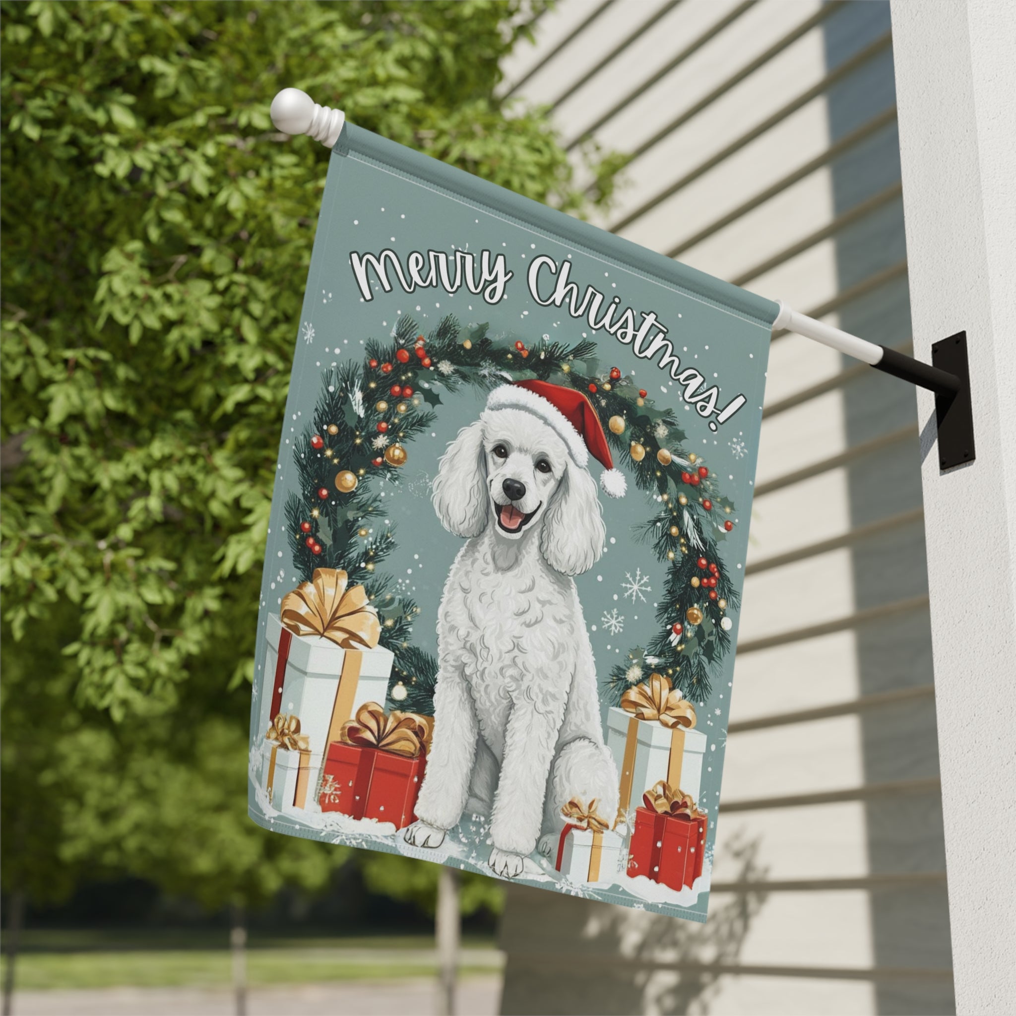 Merry Christmas Poodle Garden Flag, Garden Flag - yard display - Dragonfire Gardens