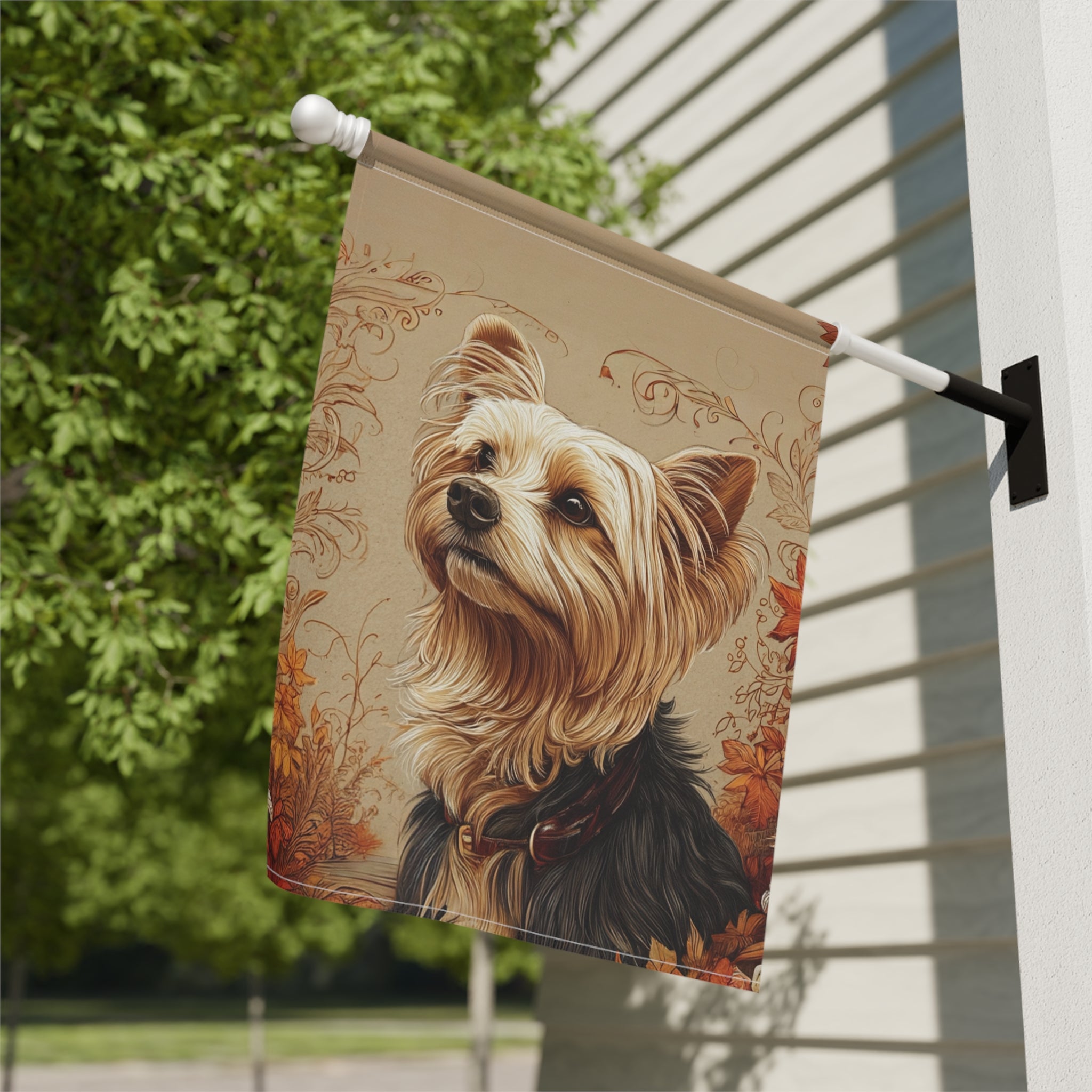 Fall Yorkshire Terrier Garden Flag - yard display - Dragonfire Gardens