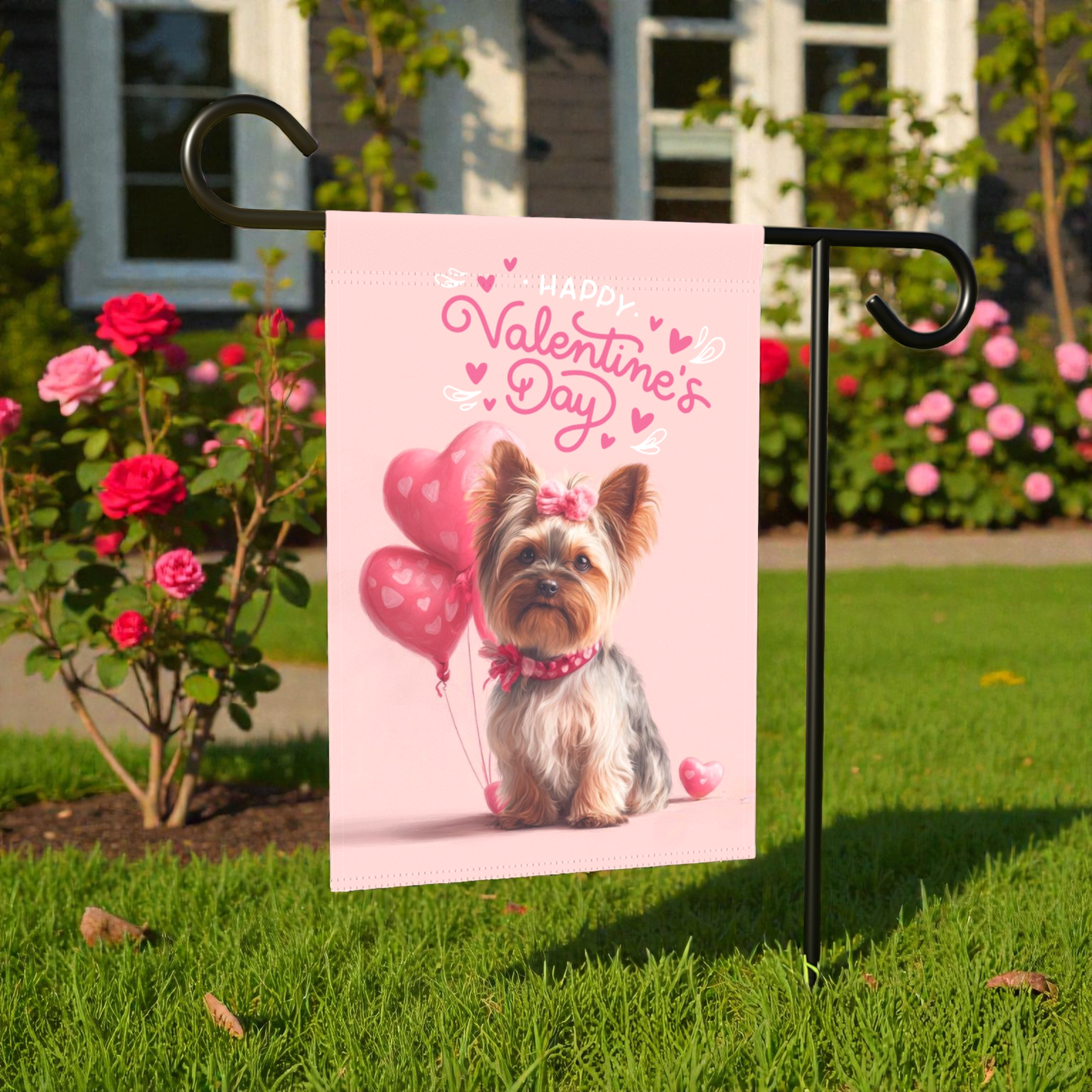 Yorkshire Terrier Happy Valentines Day Garden Flag