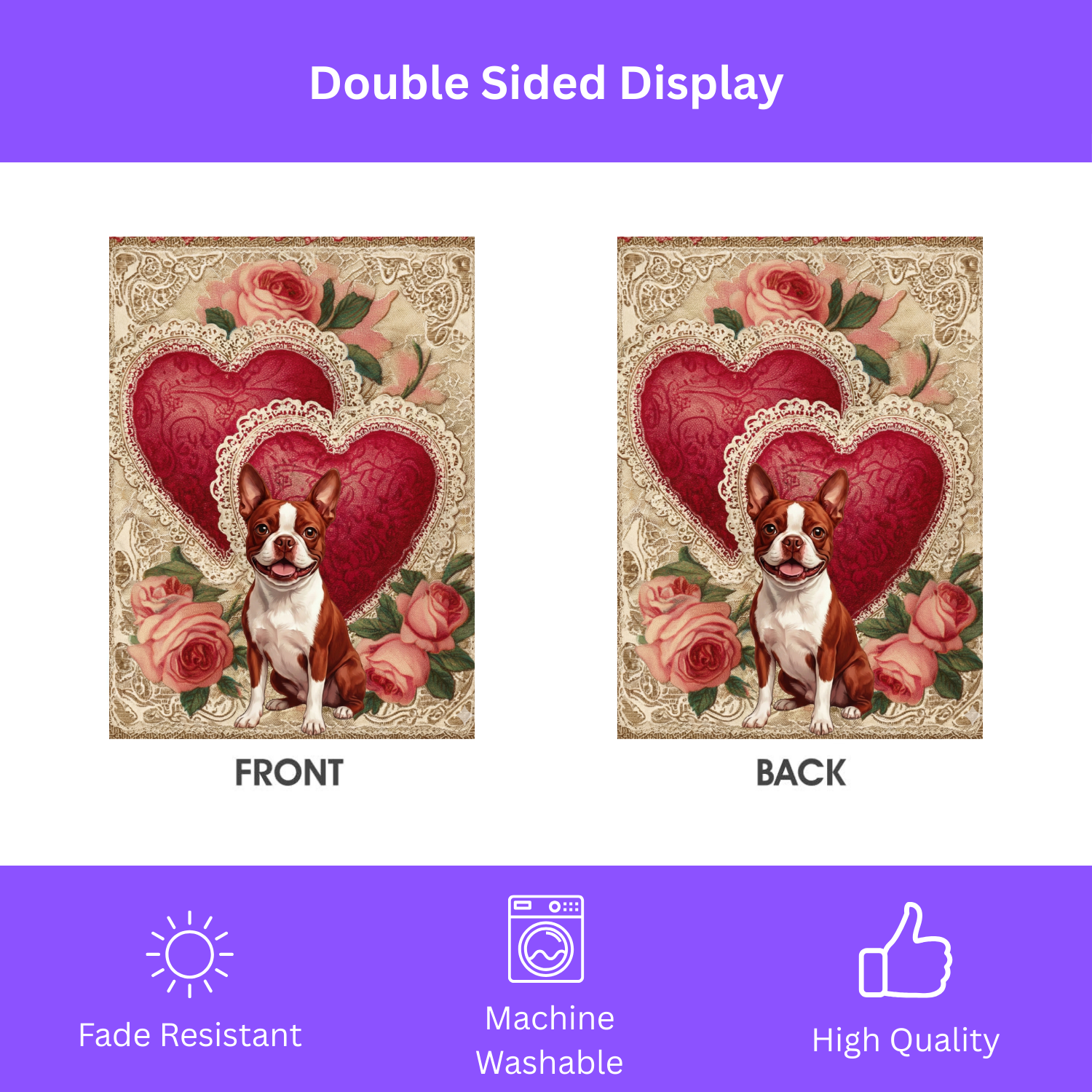 Two Heart Red Boston Terrier Valentines Garden Flag