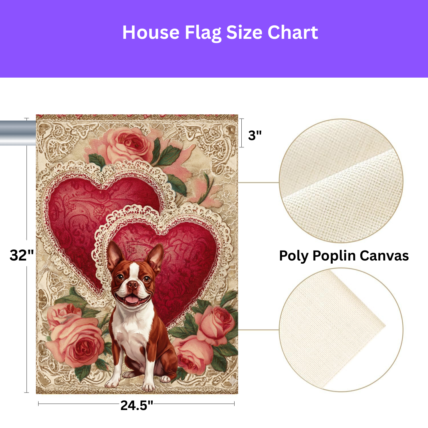 Two Heart Red Boston Terrier Valentines Garden Flag