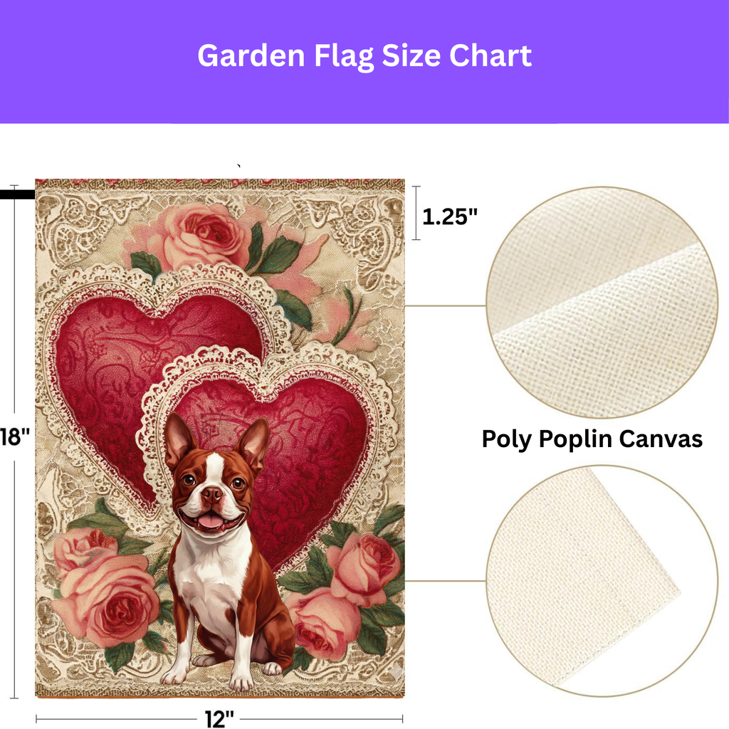 Two Heart Red Boston Terrier Valentines Garden Flag