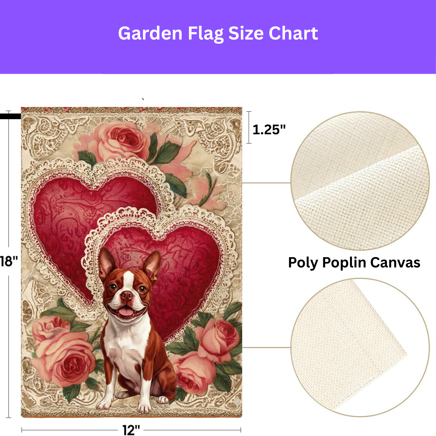 Two Heart Red Boston Terrier Valentines Garden Flag