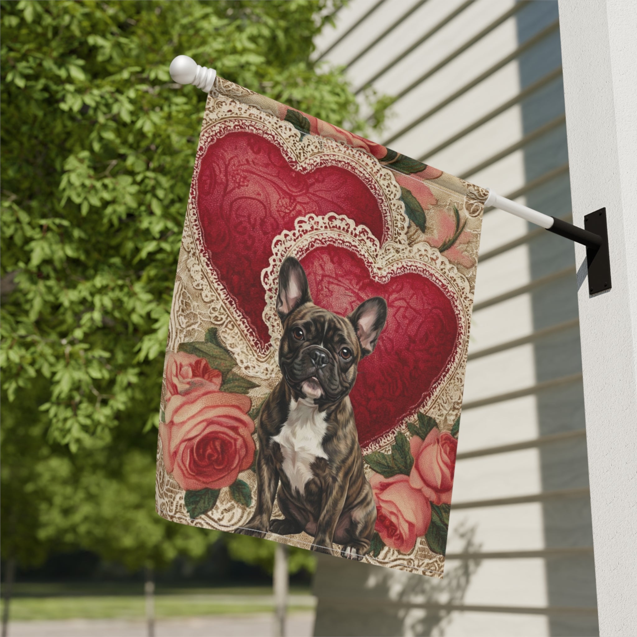 Two Heart Brindle French Bulldog Valentines Garden Flag