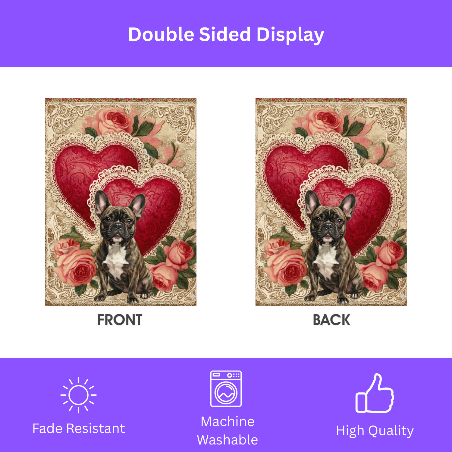 Two Heart Brindle French Bulldog Valentines Garden Flag