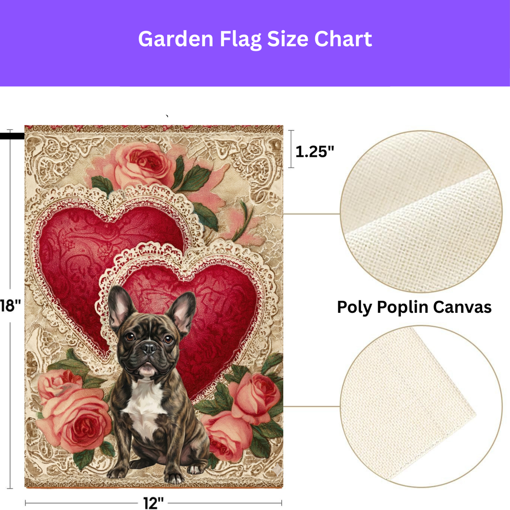 Two Heart Brindle French Bulldog Valentines Garden Flag