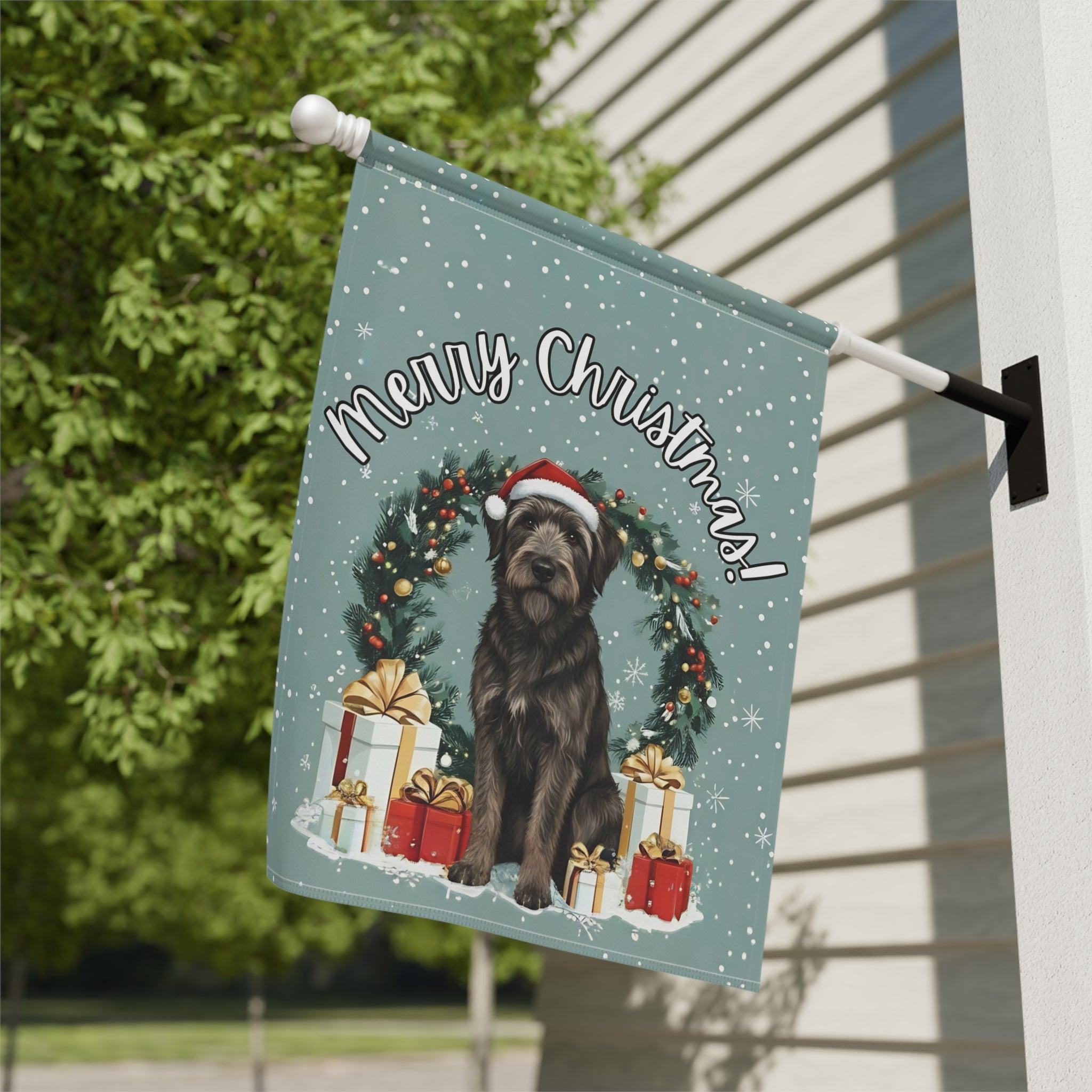 Merry Christmas Bouvier Des Ardennes Garden Flag - yard display - Dragonfire Gardens