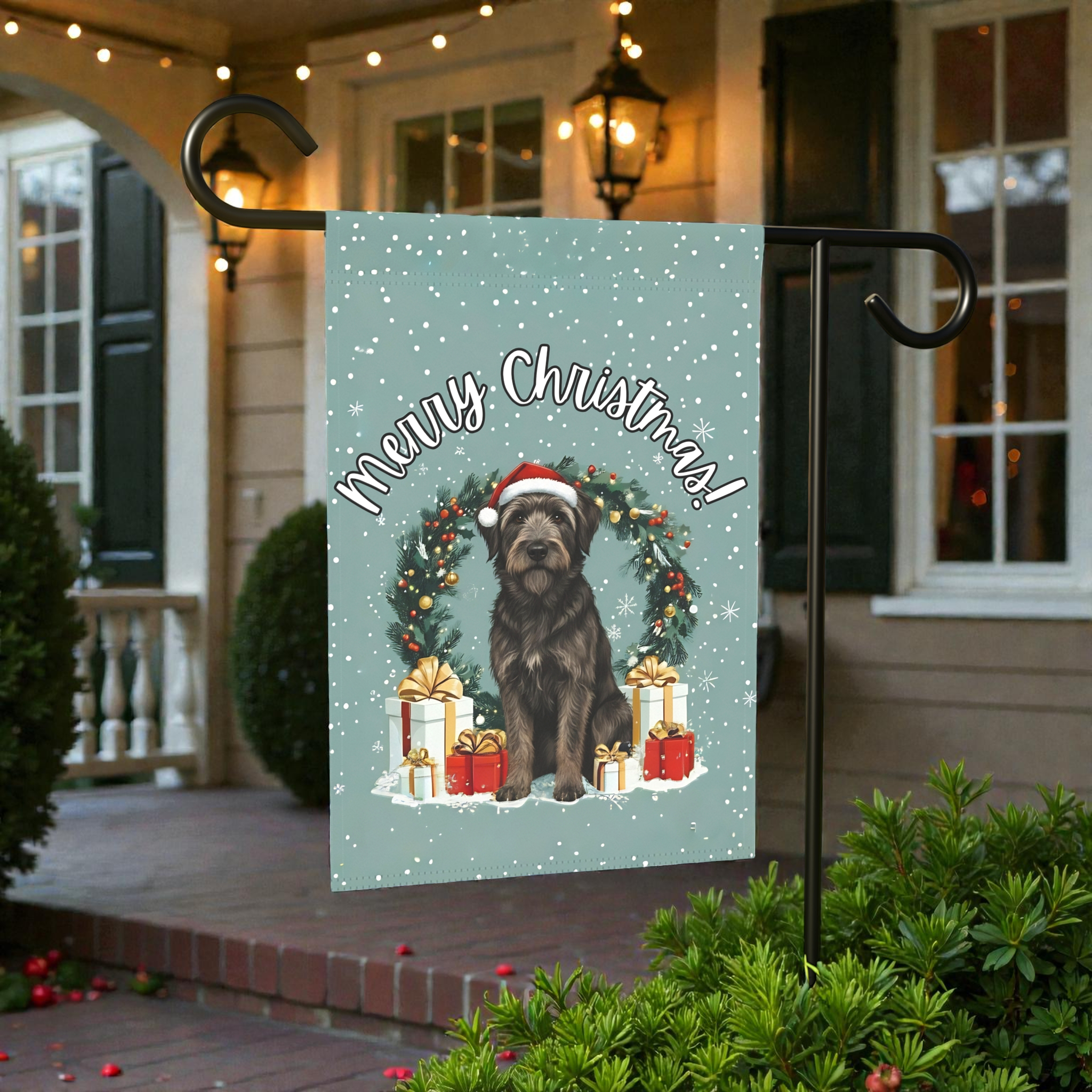 Merry Christmas Bouvier Des Ardennes Garden Flag - product detail - Dragonfire Gardens