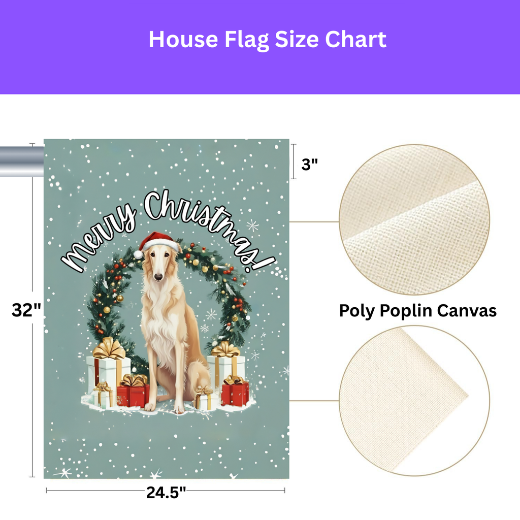 Merry Christmas Borzoi Garden Flag - porch decor - Dragonfire Gardens