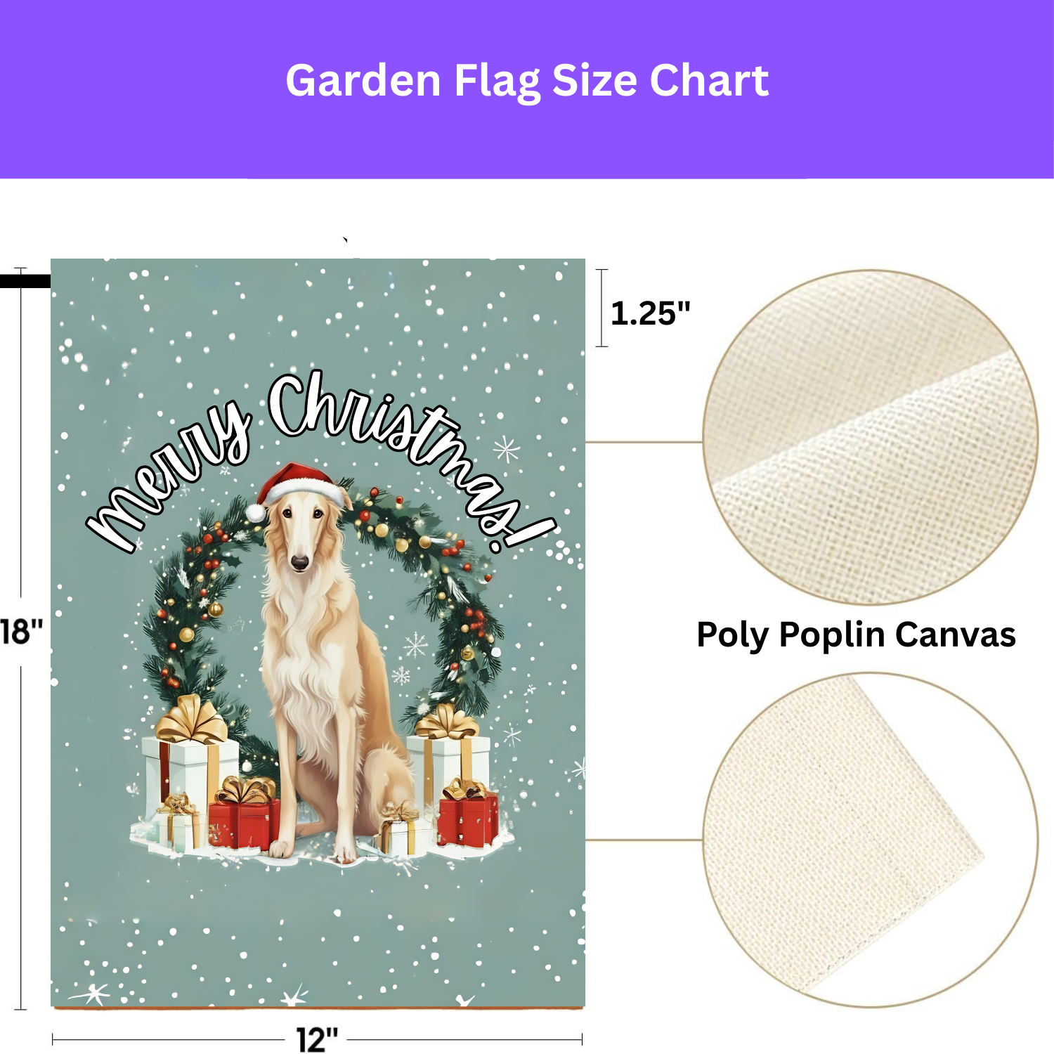 Merry Christmas Borzoi Garden Flag - double-sided design - Dragonfire Gardens