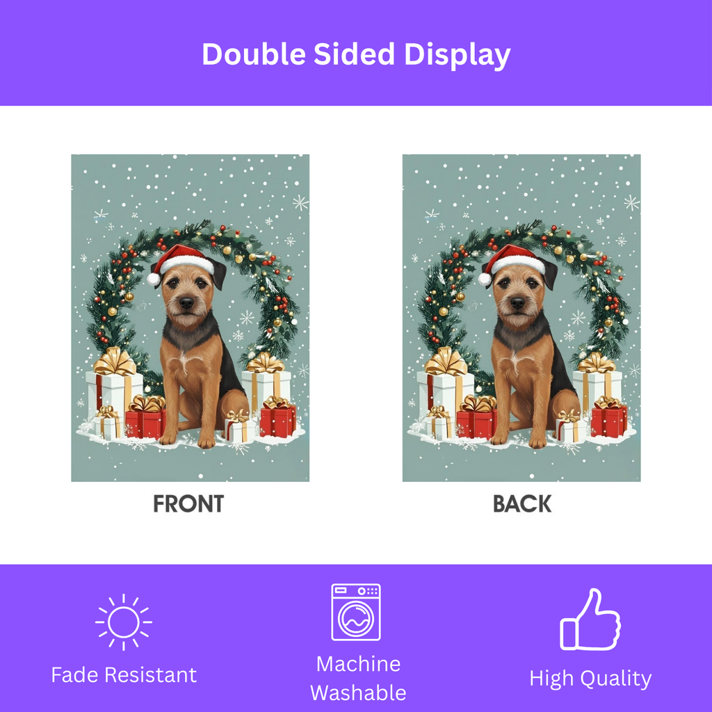 Merry Christmas Border Terrier Garden Flag - size comparison - Dragonfire Gardens