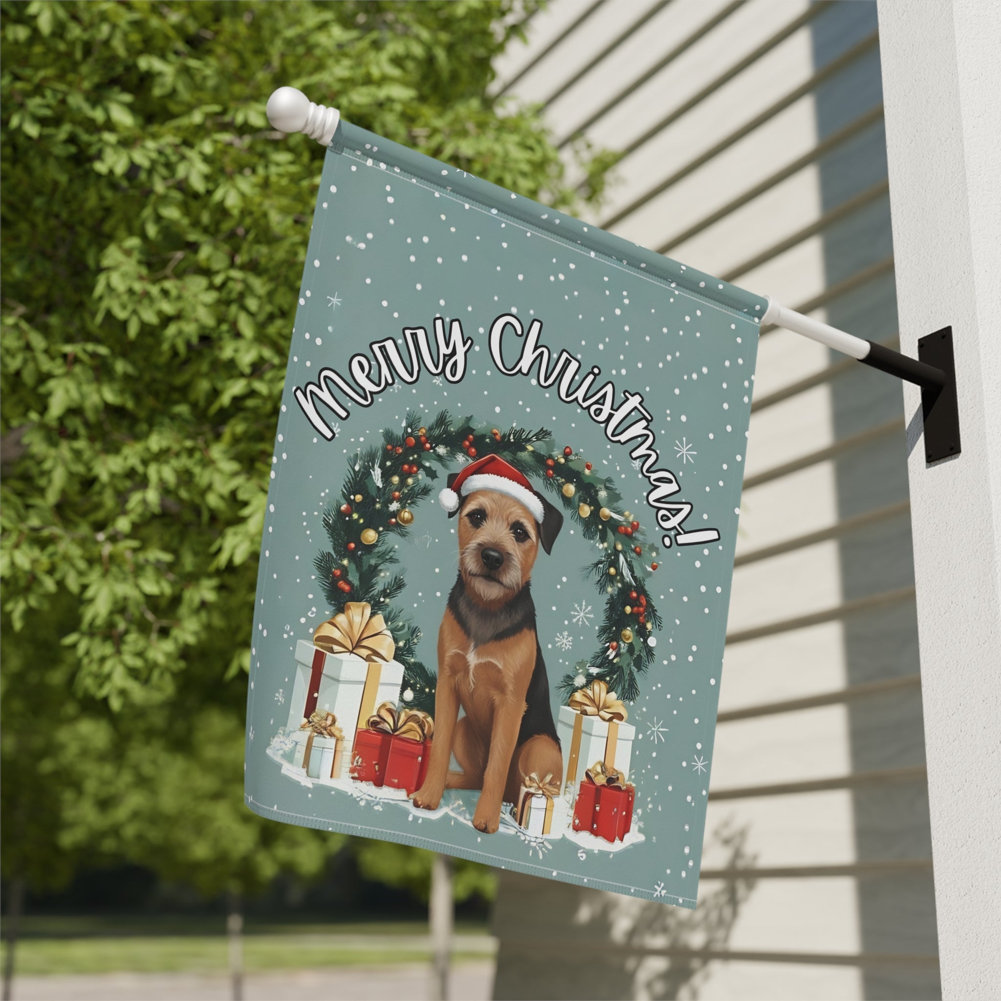 Merry Christmas Border Terrier Garden Flag - yard display - Dragonfire Gardens