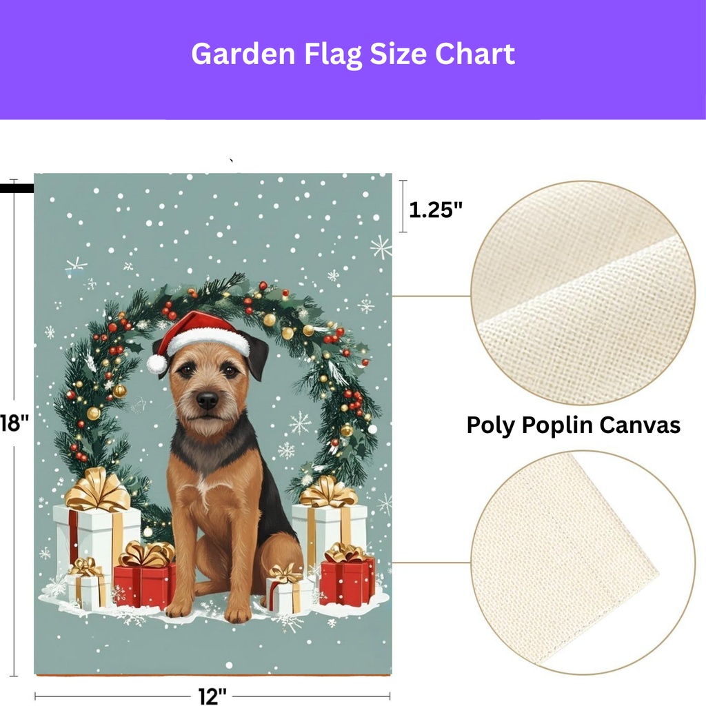 Merry Christmas Border Terrier Garden Flag - double-sided design - Dragonfire Gardens