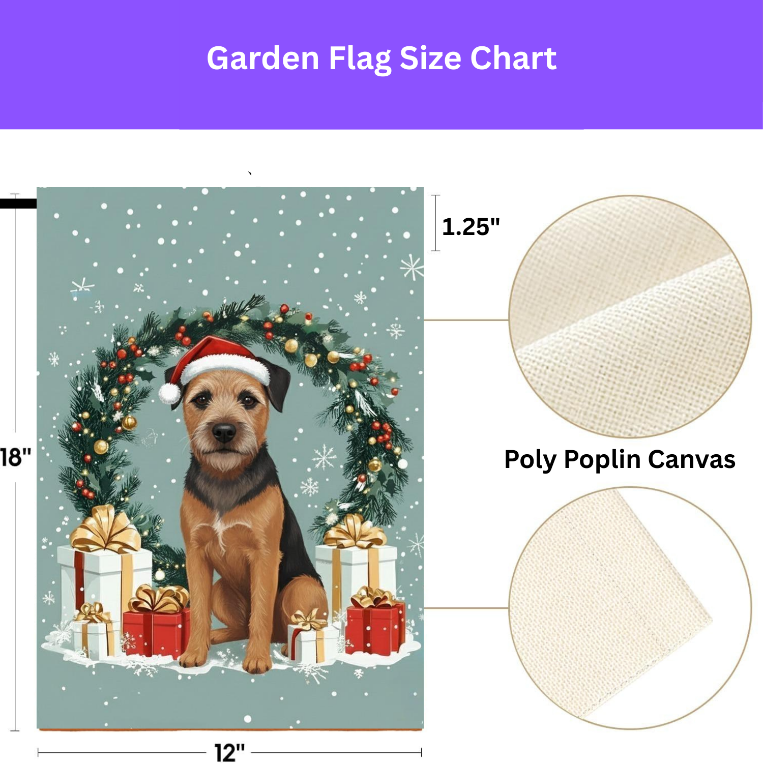 Merry Christmas Border Terrier Garden Flag - double-sided design - Dragonfire Gardens