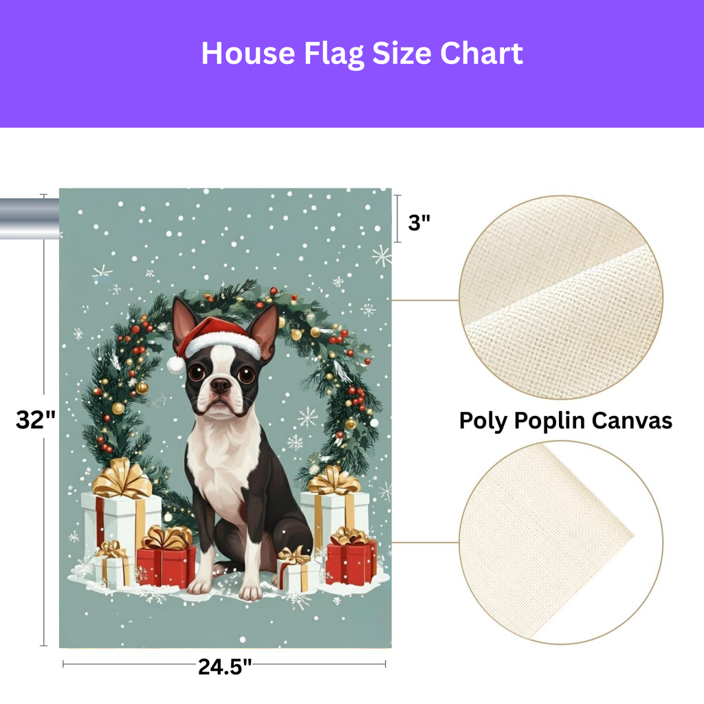 Merry Christmas Black and White Boston Terrier Garden Flag
