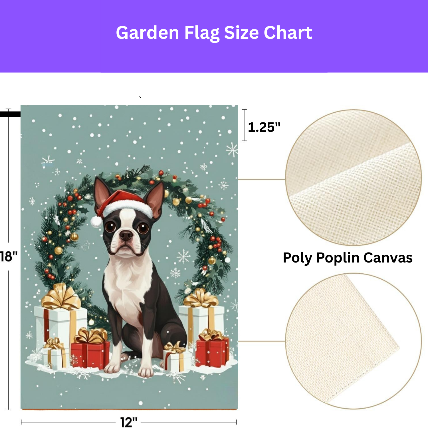 Merry Christmas Black and White Boston Terrier Garden Flag