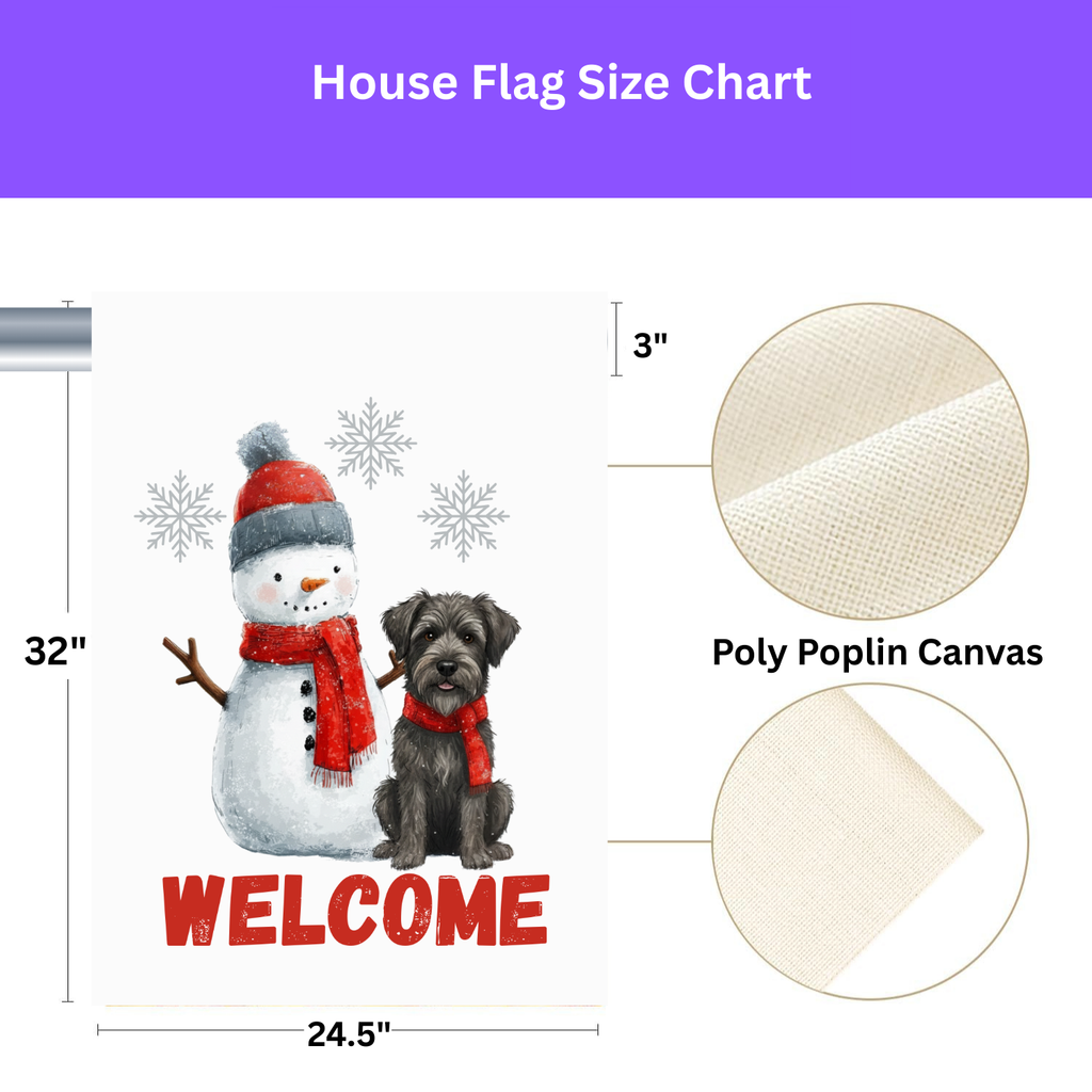 Bouvier Des Ardennes and Snowman Welcome Garden Flag - porch decor - Dragonfire Gardens