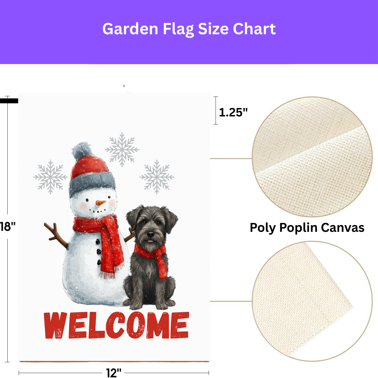 Bouvier Des Ardennes and Snowman Welcome Garden Flag - double-sided design - Dragonfire Gardens