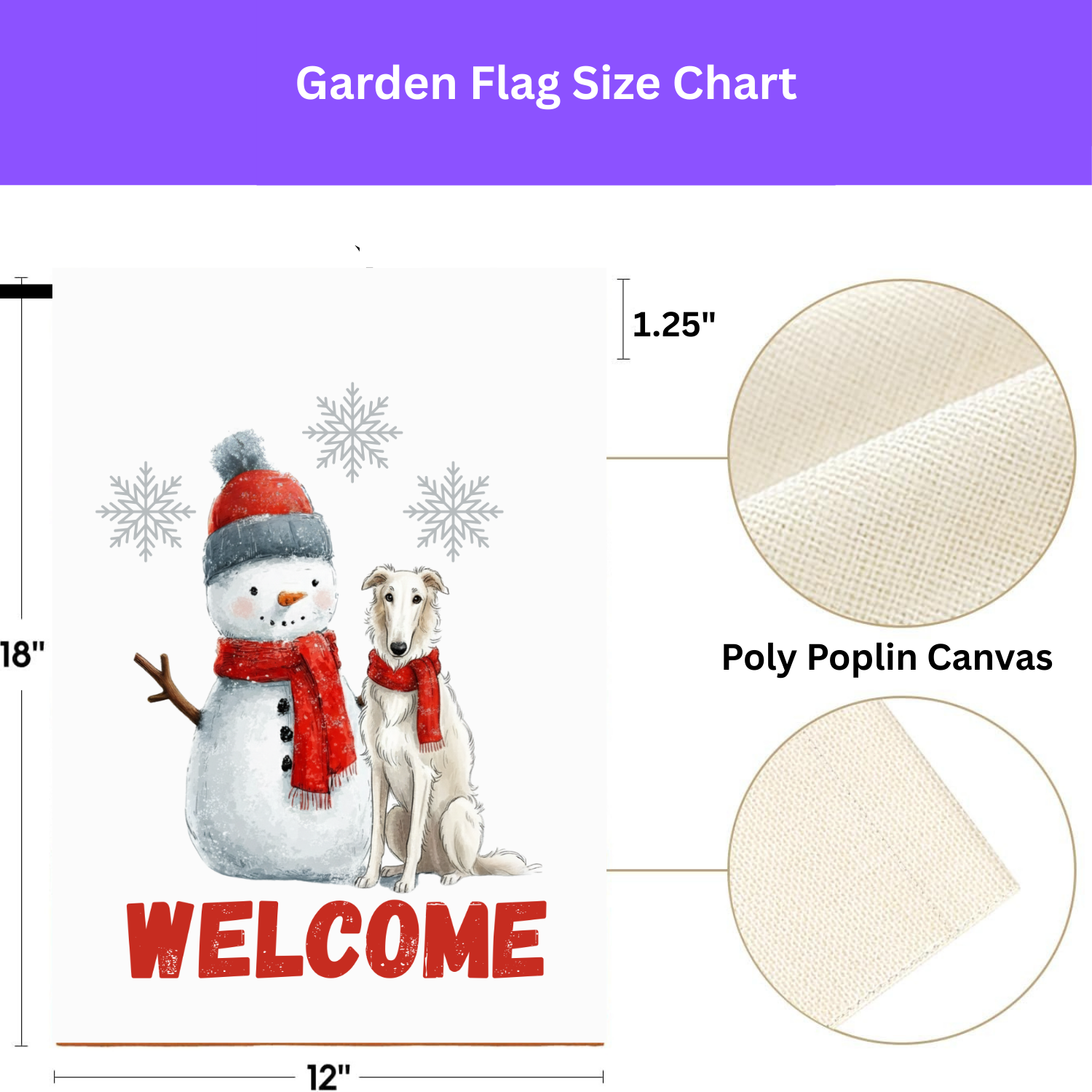 Borzoi and Snowman Welcome Garden Flag - double-sided design - Dragonfire Gardens