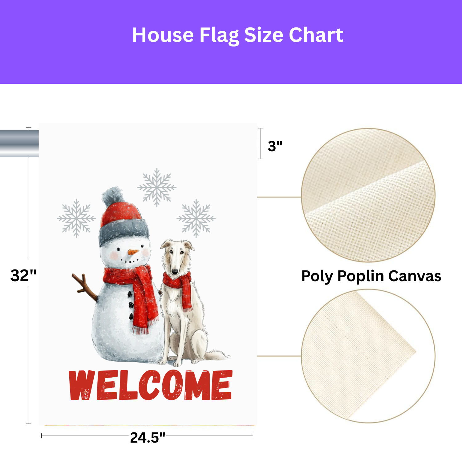 Borzoi and Snowman Welcome Garden Flag - porch decor - Dragonfire Gardens