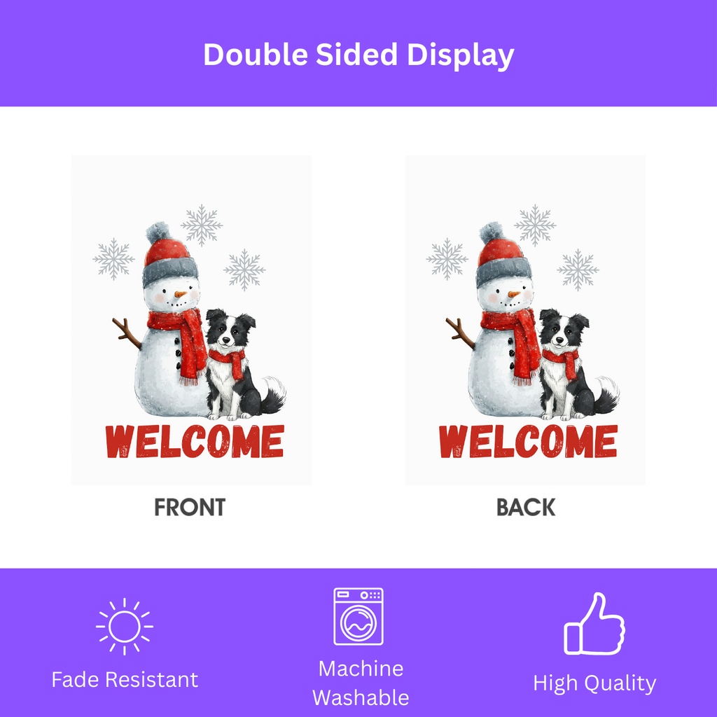 Border Collie and Snowman Welcome Garden Flag - porch decor - Dragonfire Gardens