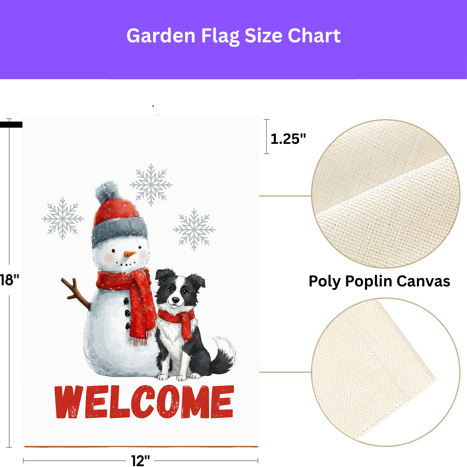 Border Collie and Snowman Welcome Garden Flag - double-sided design - Dragonfire Gardens