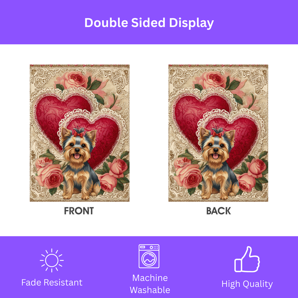 Two Heart Valentine Yorkshire Terrier Garden Flag