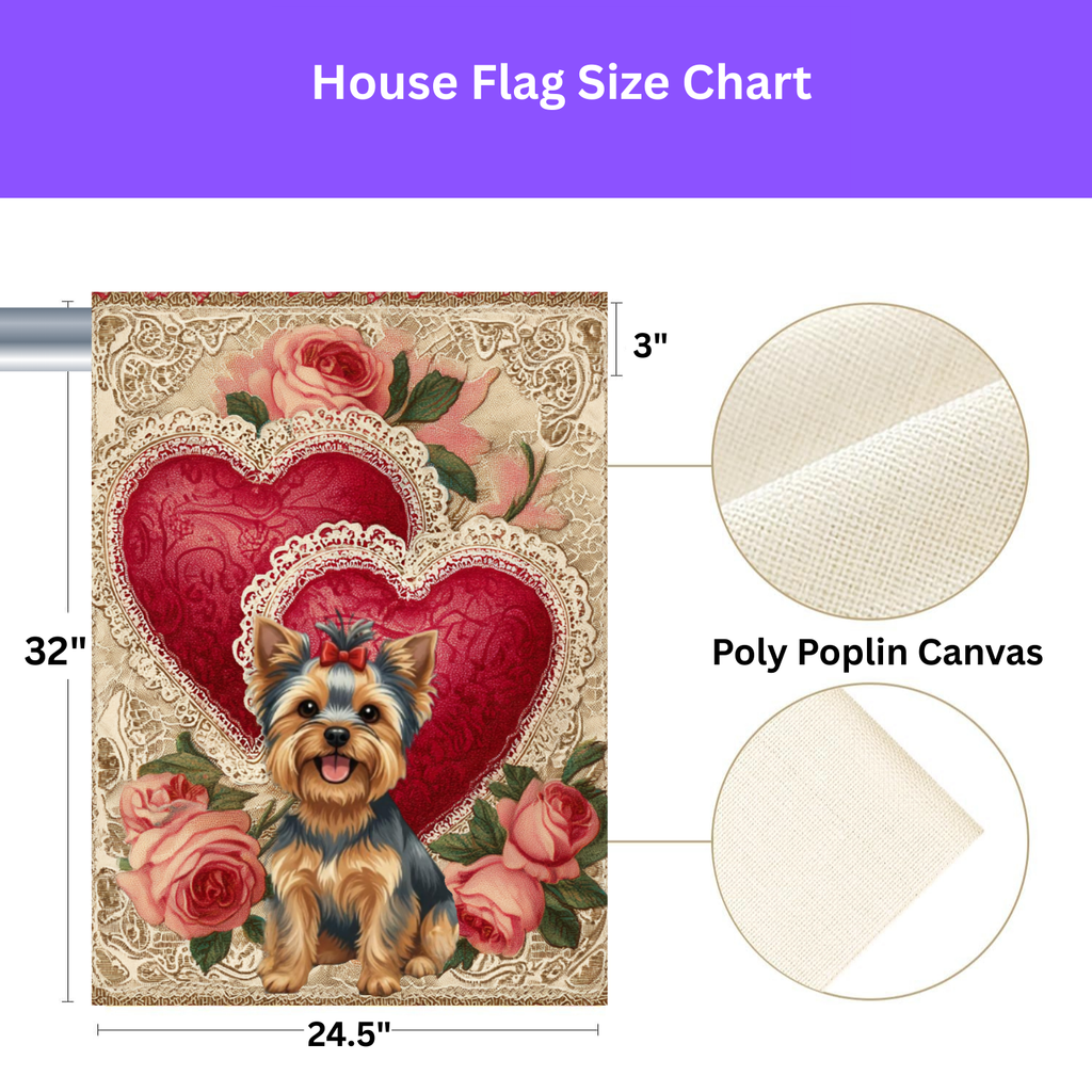Two Heart Valentine Yorkshire Terrier Garden Flag