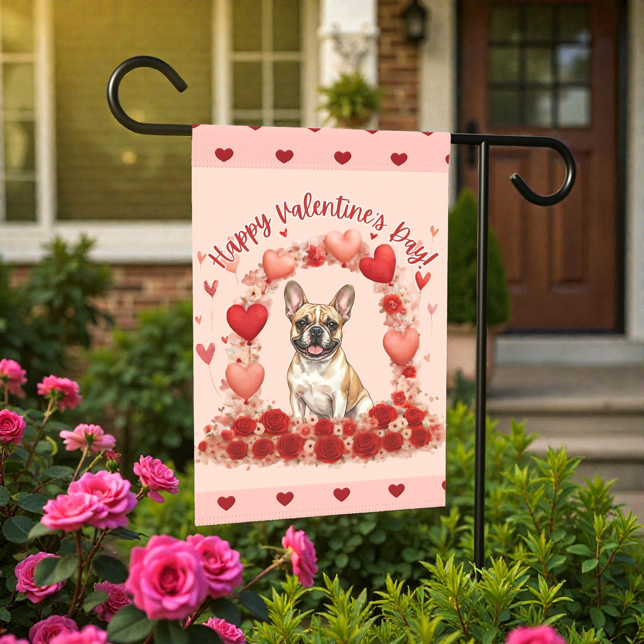 Happy Valentine's Day French Bulldog Garden Flag