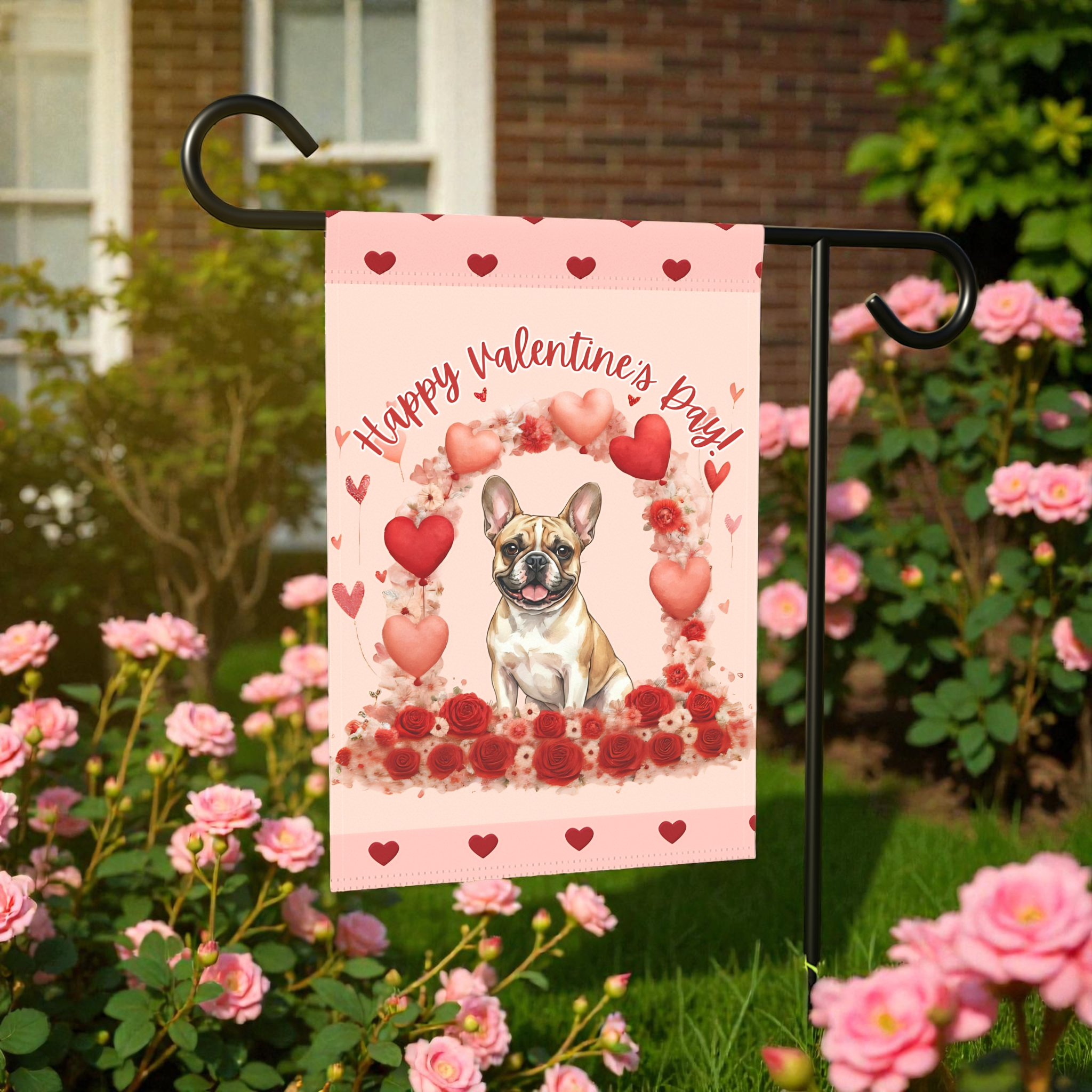 Happy Valentine's Day French Bulldog Garden Flag